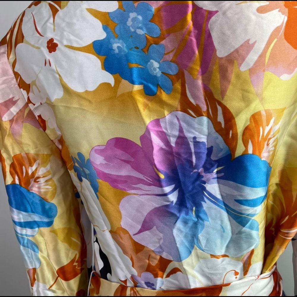 Caché Floral Print Multicolor Long Sleeve Scoop Neck Silk Blouse Size M - Picture 6 of 9